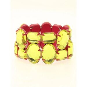 H&M pink enamel & yellow rhinestone  elastic bracelet 🩷💛